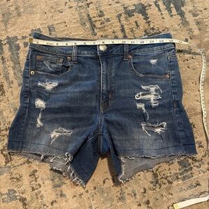 American Eagle Outfitters Distressed Dark Blue Jean Shorts